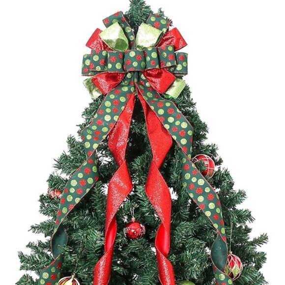Christmas Tree Topper Wreath Bow Large Green Christmas Bow Tree Topper 52"x13" - Picture 8 of 8